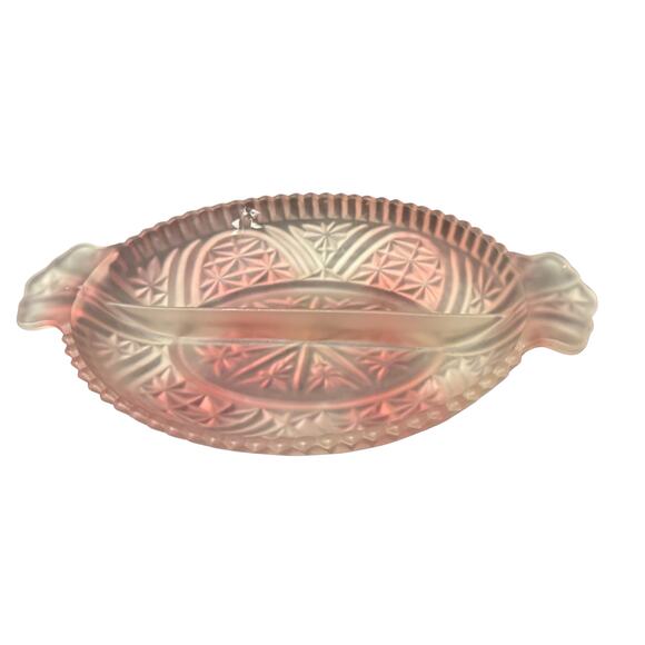 Vintage Frosted Pink Glass Divided Dish - Picture 2 of 5
